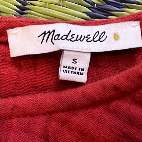 Madewell Lightspun Button-Back Peplum Top In Red Size Small Oversized Cotton - Picture 8 of 11